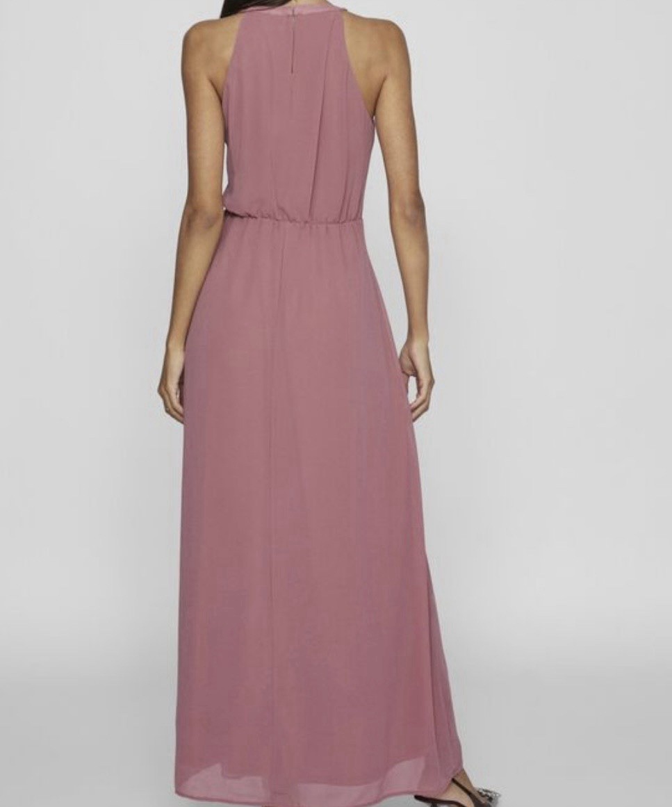 VILA Pink Halter Neck Chiffon Maxi Dress Lace Waist Zip Closure EU 40