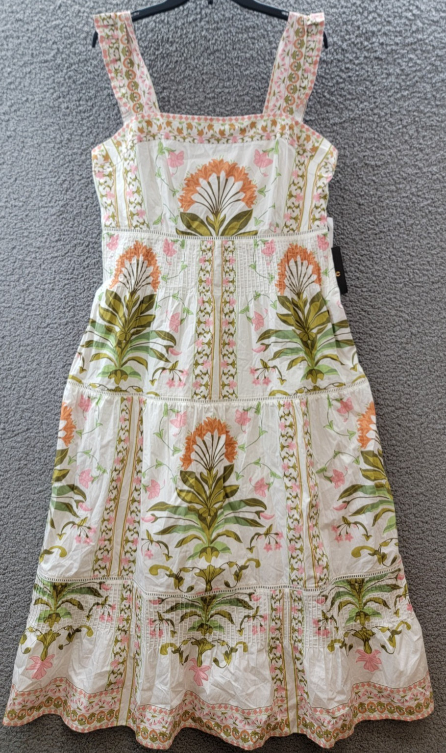 CeCe Print Pintuck Sleeveless Lined Midi Dress Women’s 14 New Ivory Pullover