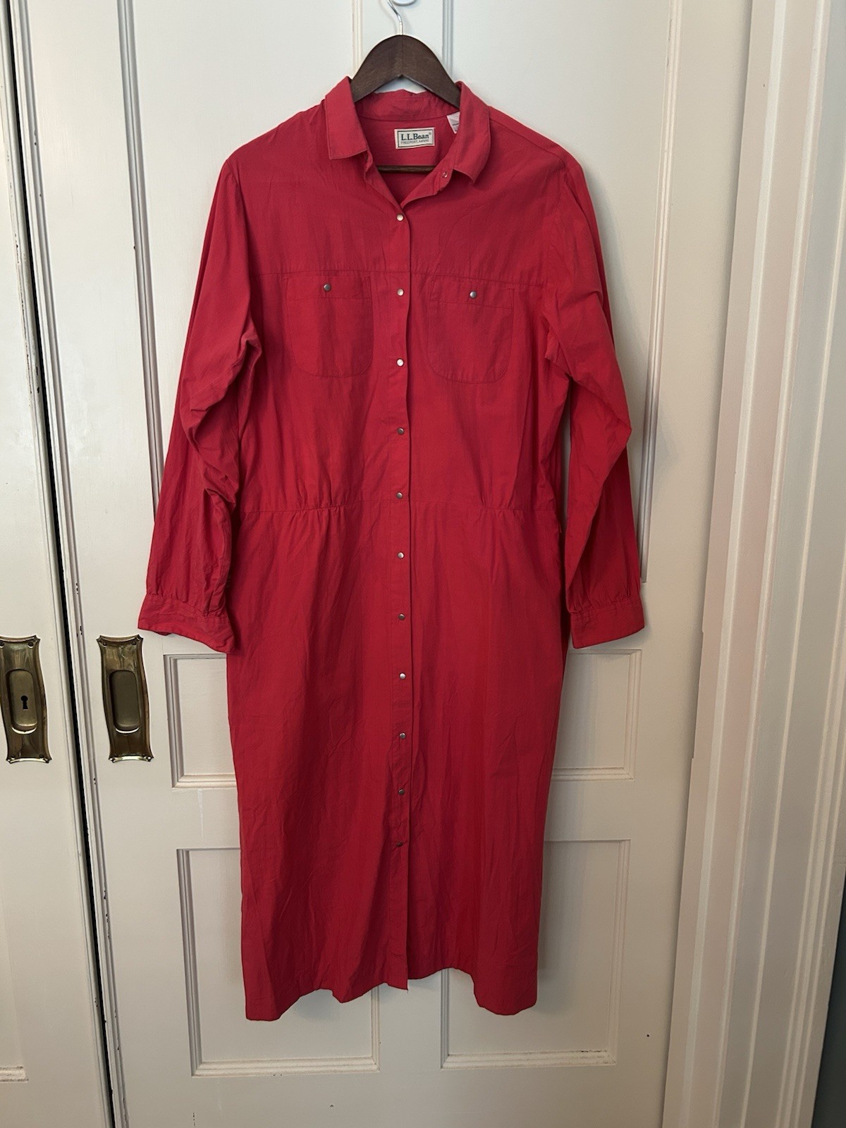 Vintage LL Bean Snap Button Maxi Dress Womens Size 18 Red Classic Comfort USA