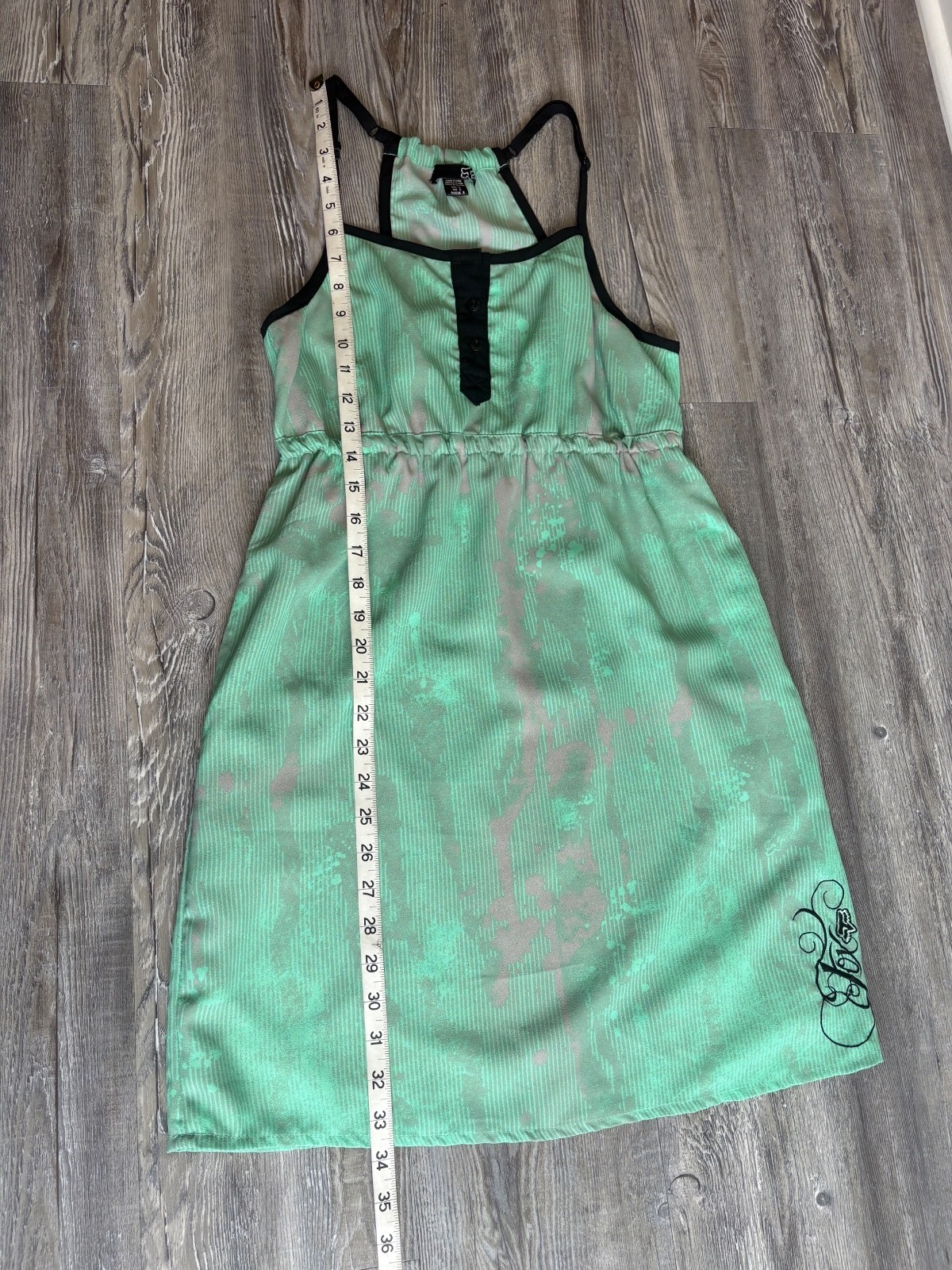 Fox Mint Green Summer Dress with Black Trim and Button Detail