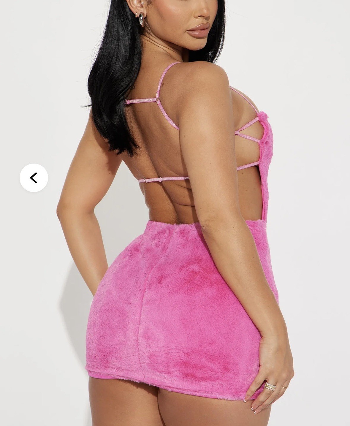 Fashion Nova (L) Pink Teddy fuzzy bodycon open back Mink Mini club party Dress