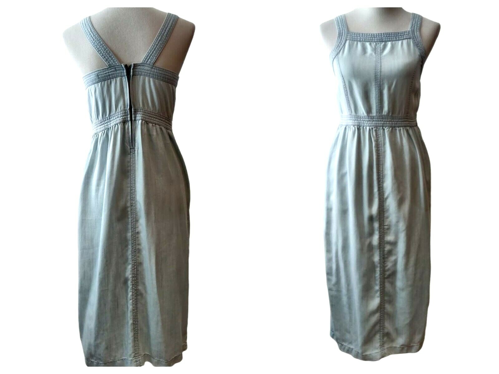 Prana Womens Light Blue Chambray Back Zip Pockets Sun Drifter Sun Dress Small