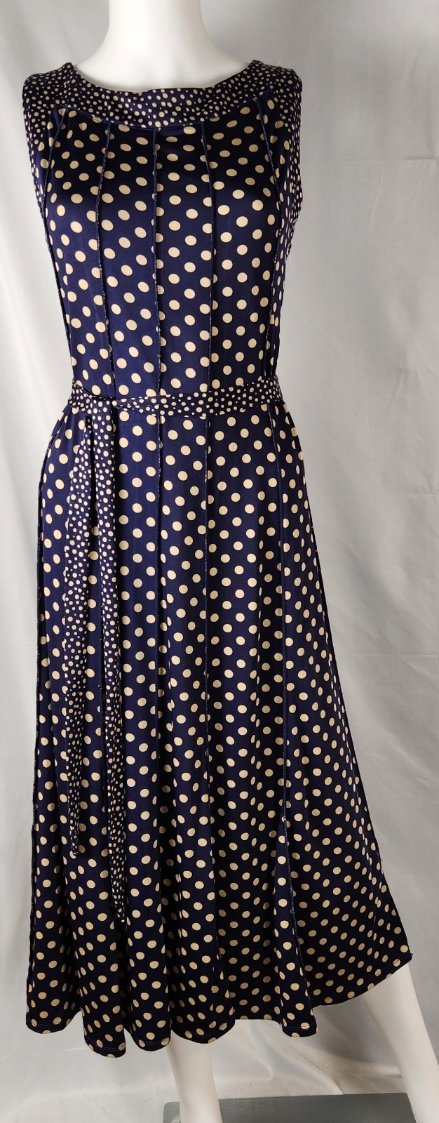Perceptions Polka Dot Sleeveless Classic/Retro-Vibe/Preppy Belted Midi Dress XL