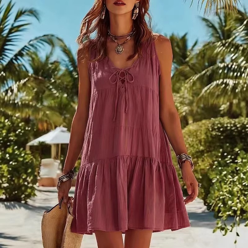 Cotton-linen Strap Midi Dress In Solid Color