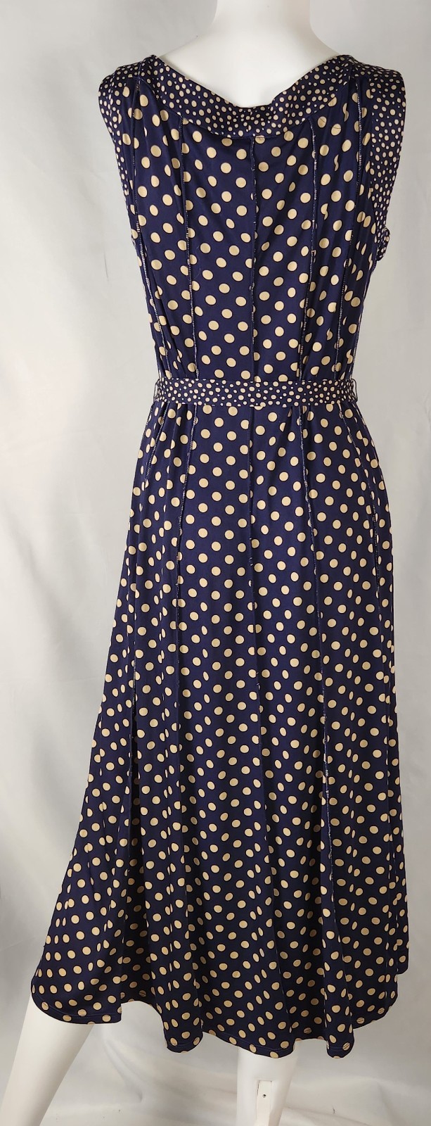Perceptions Polka Dot Sleeveless Classic/Retro-Vibe/Preppy Belted Midi Dress XL