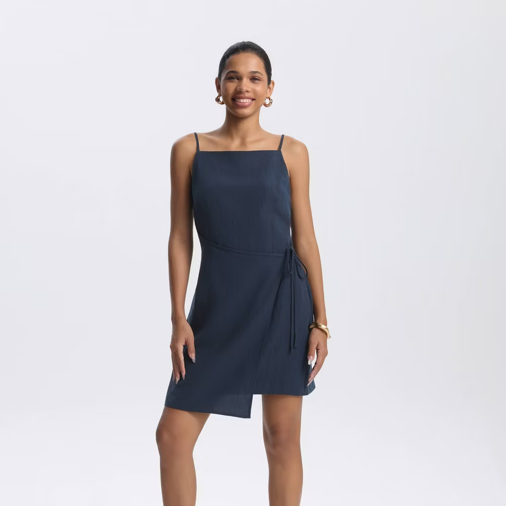 Women Linen Blend Wrap Full Lined Mini Shift Dress – A New
