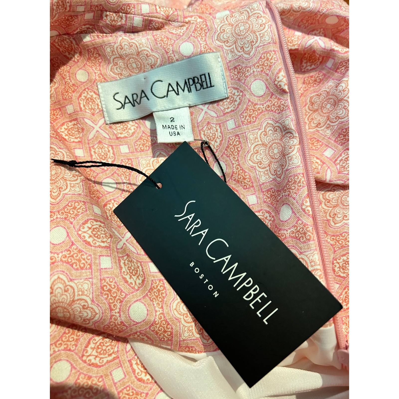 Sara Campbell Blush Pink Printed Stretch Linen Magic Dress Rolled Collar Size 2