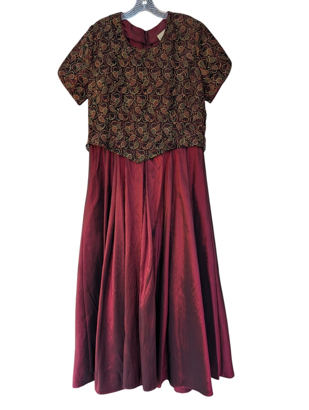 Rose USA Burgundy Metallic Brocade Formal Evening Dress Women’s Size XL Regency