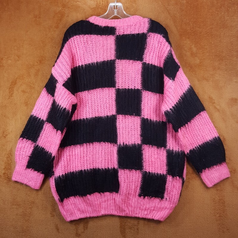 MSGM Sweater Dress Womens Small Pink Black Check Pullover Fuzzy Mohair Oversized