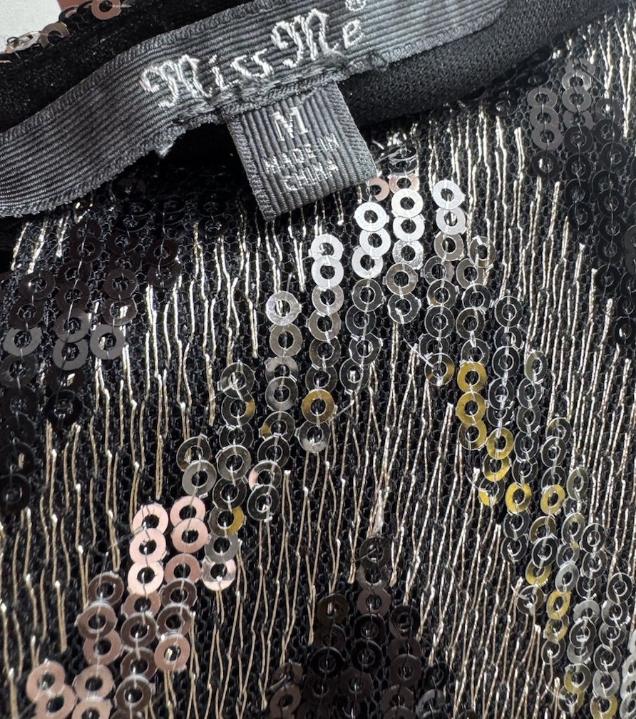 Miss Me Black Silver CHEVRON Sequin Tank Dress Evening Club Party Concert Glam M