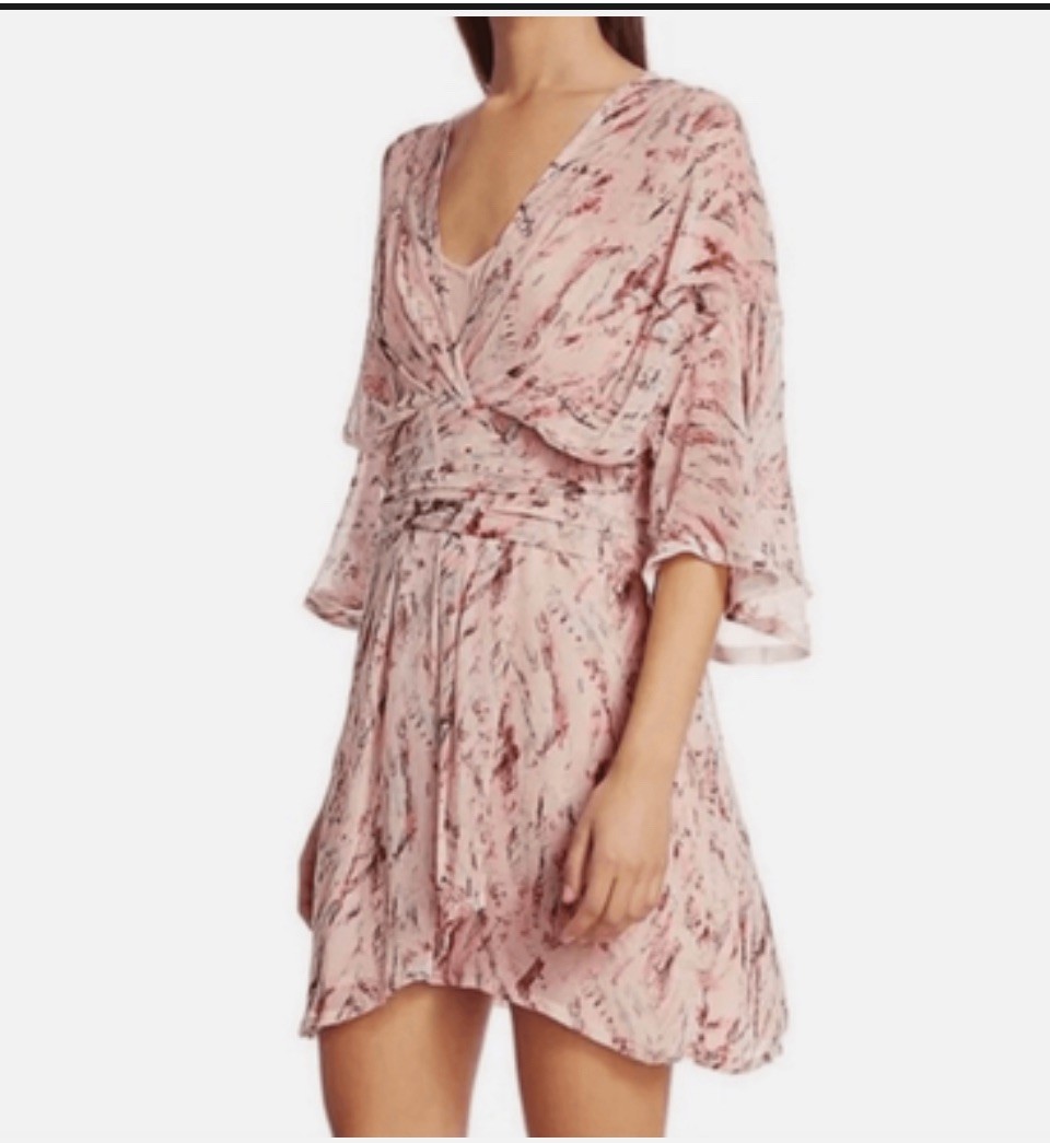 $500 IRO Pommie Silk Pink Flutter Sleeve V-Neck Draped EU 36 Chic Mini