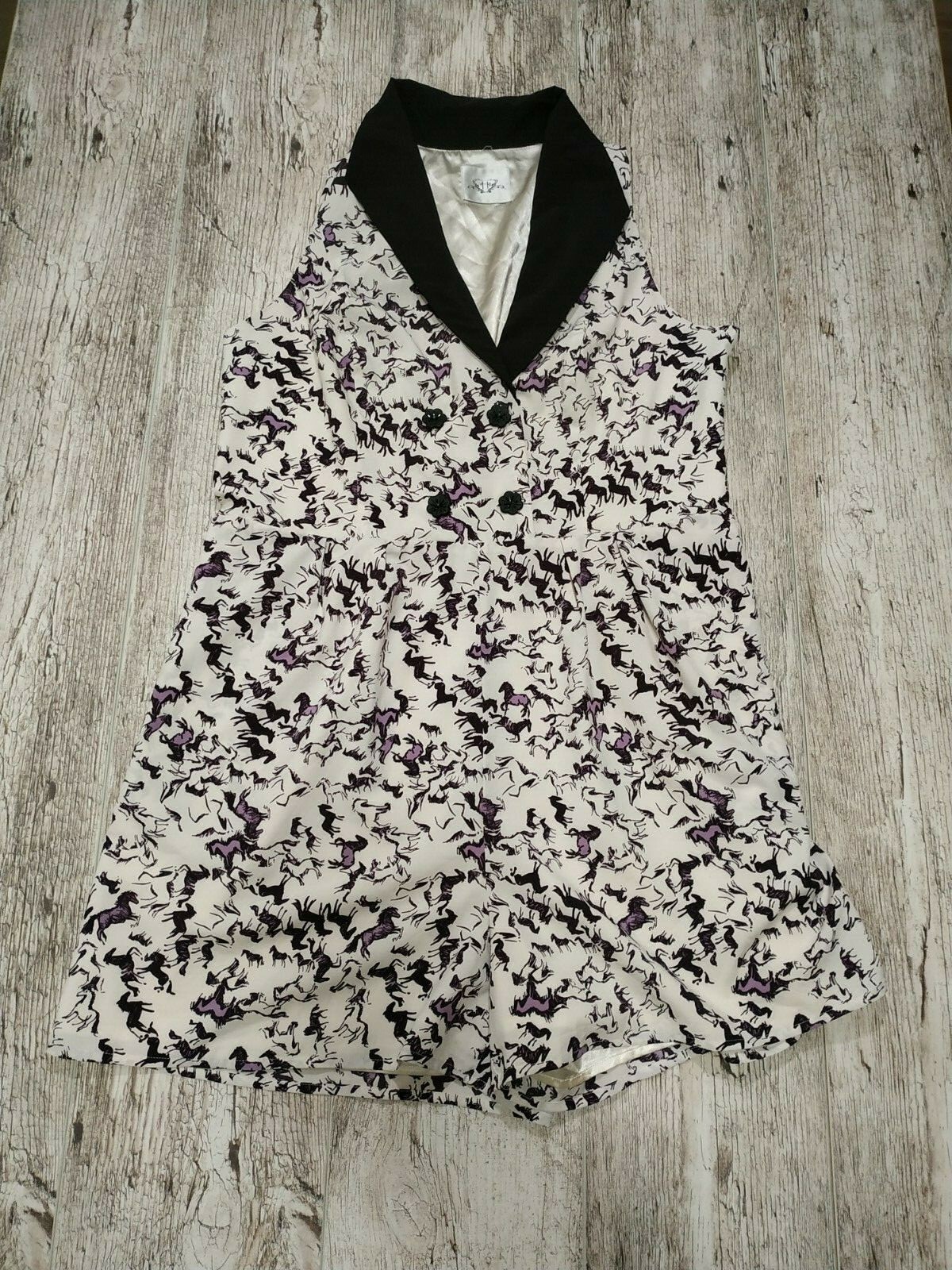 Womens Sleeveless Playsuit Holly Willoughby White Black Horses Size 18