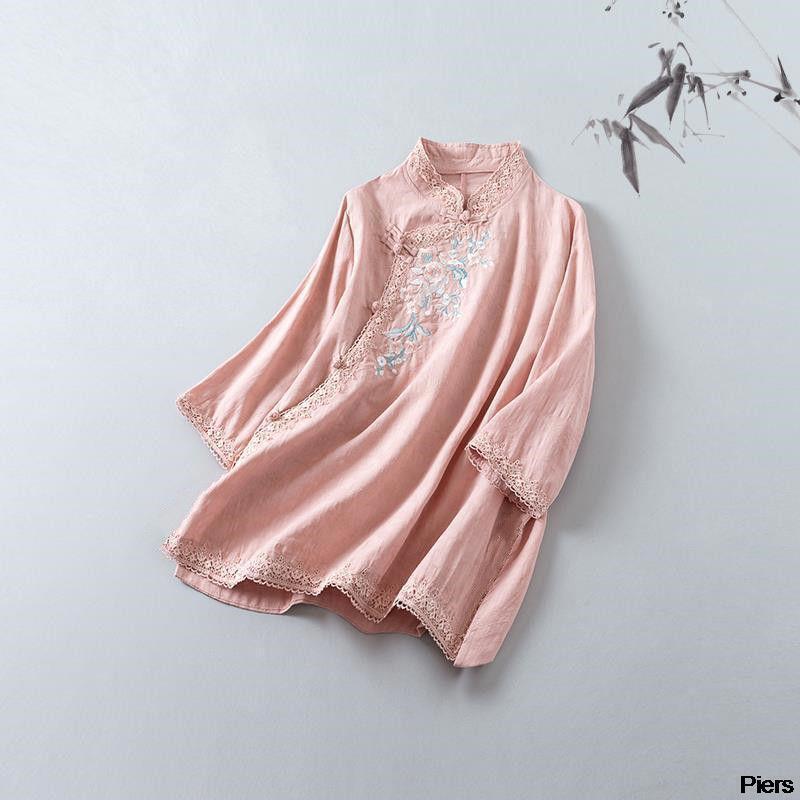 Chinese Traditional Shirt Vintage Cheongsam Tops Hanfu Women Printing Blouses