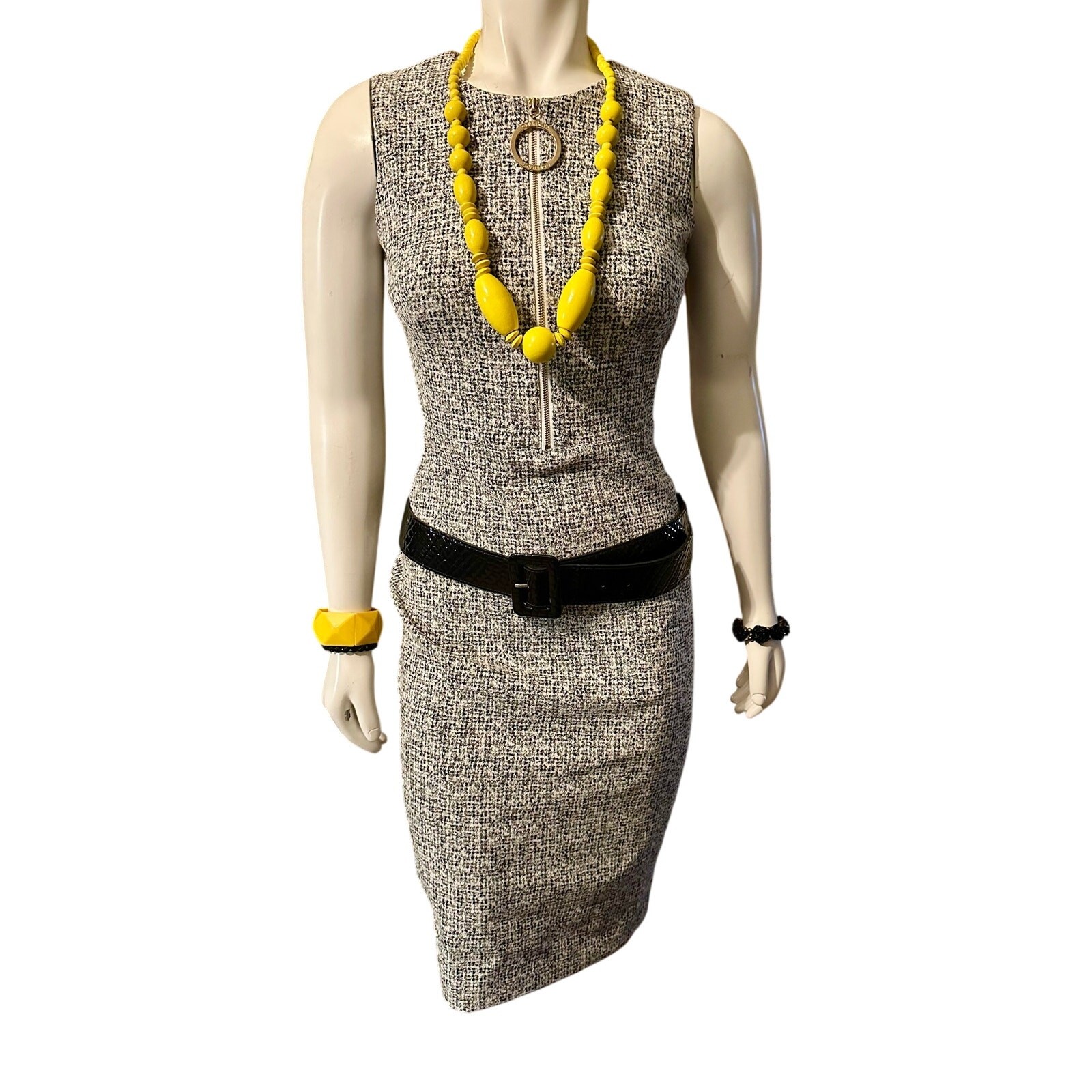 Calvin Klein Women NWT Black White Knit Sheath Dress Ring Zip Office Size 4