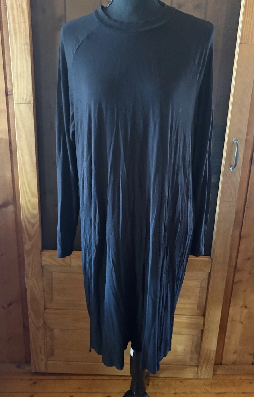 Eileen Fisher Women’s Black Jersey Knit Midi Dress Stretch Minimalist Size M