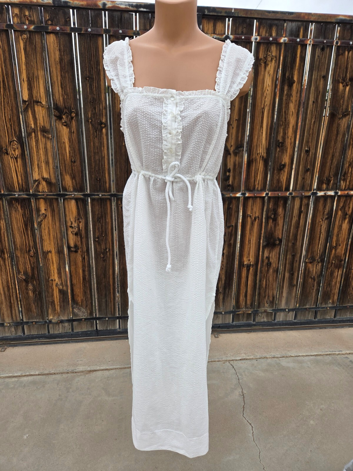 NEW FREE PEOPLE Morning Light Nightie Seersucker Midi Slip Dress Ivory Medium