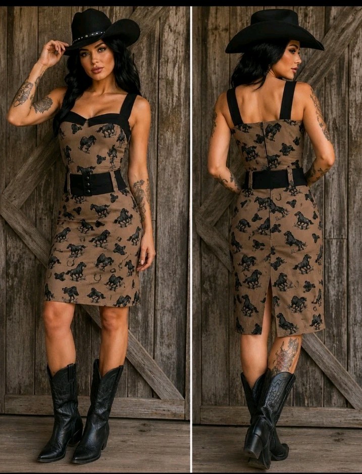 Switchblade Stiletto Pin Up Dress Horses Womans S Rockabilly Punk Ranch Western