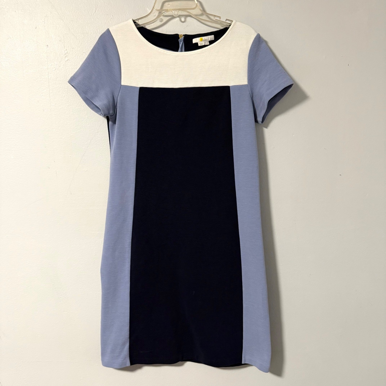 Boden Jeanette Ottoman Dress Colorblock Shift Sheath Navy Blue White US 8