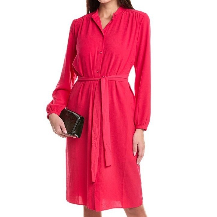 Boss Orange Deborah Pink Crepe Shirt Dress Buttoned Belt Long Sleeve Womens XS
