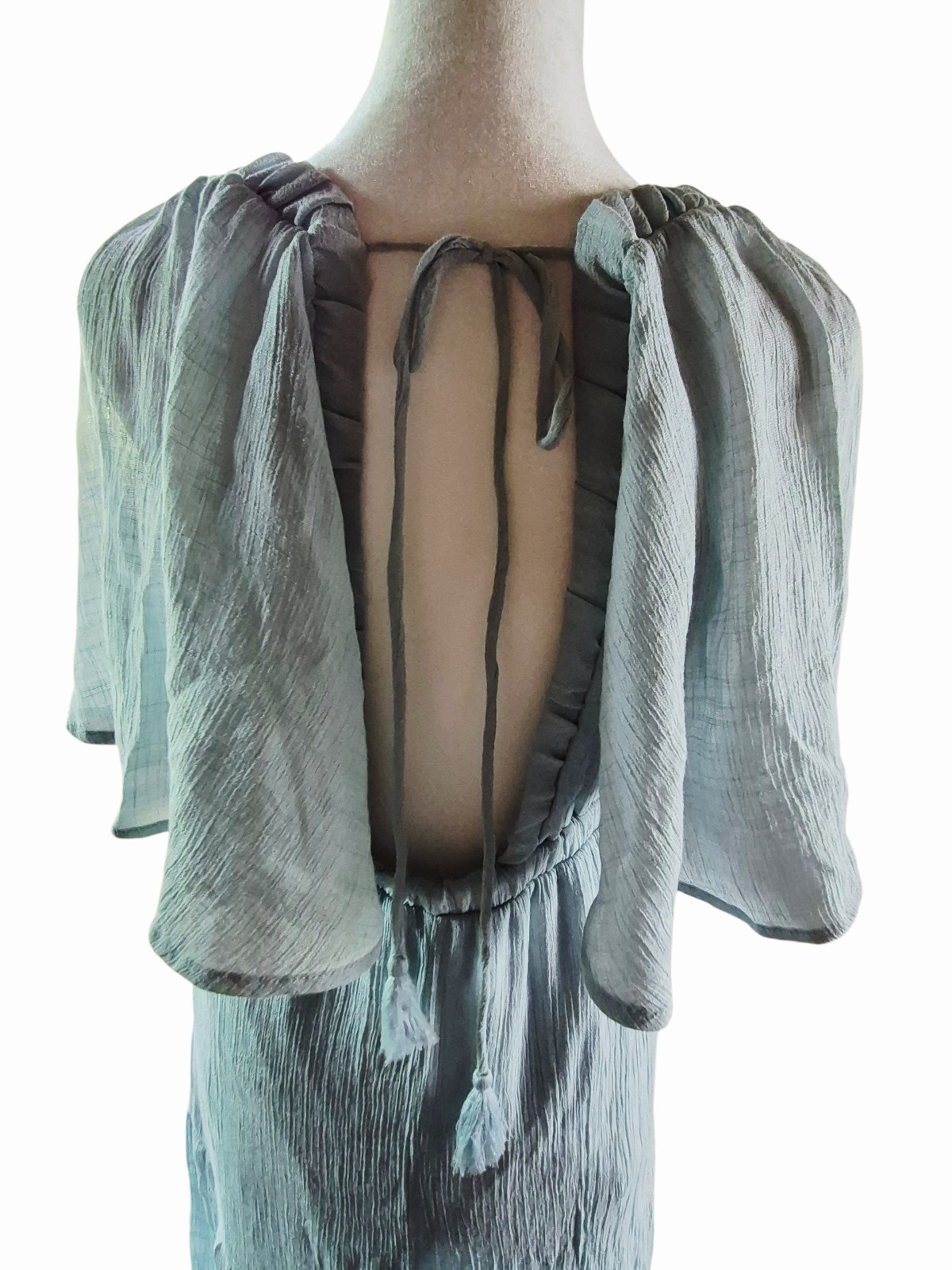 Hy Fve Pastel Blue Backless Tiered Maxi Dress – Size M – Lightweight Summer
