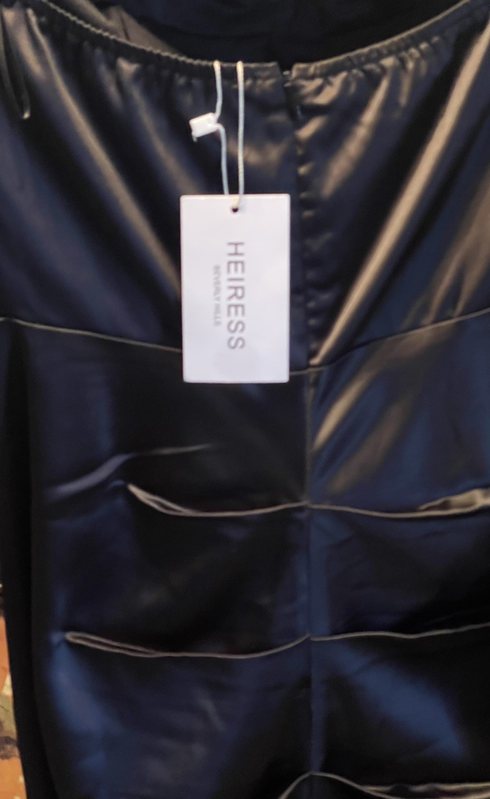 HEIRESS Beverly Hills Black Satin Rouched Midi Dress Corset Size US Medium NWT