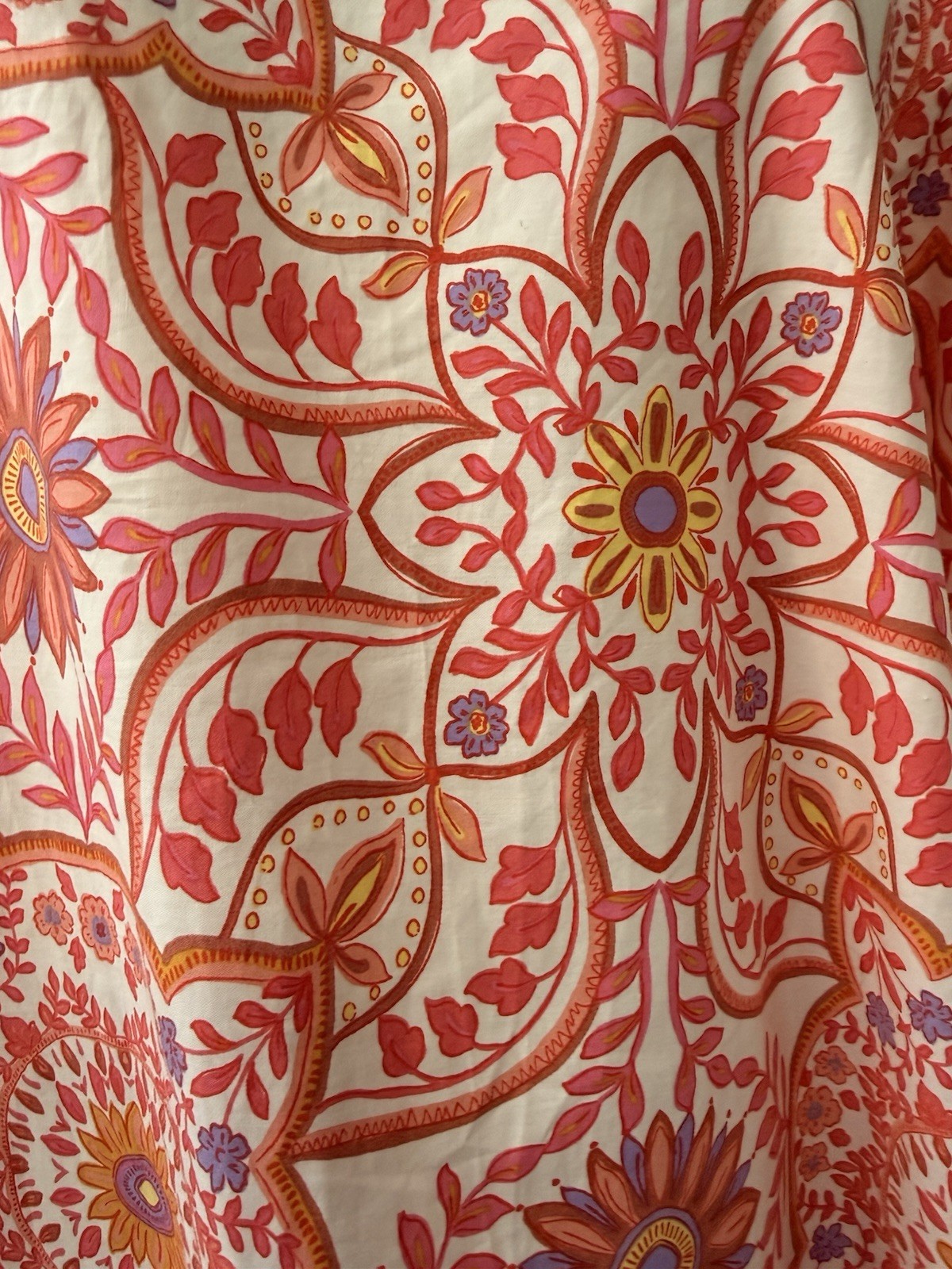 Olivaceous Floral Cotton Woven Shift Dress White Red Orange Purple Puff Sleeve M
