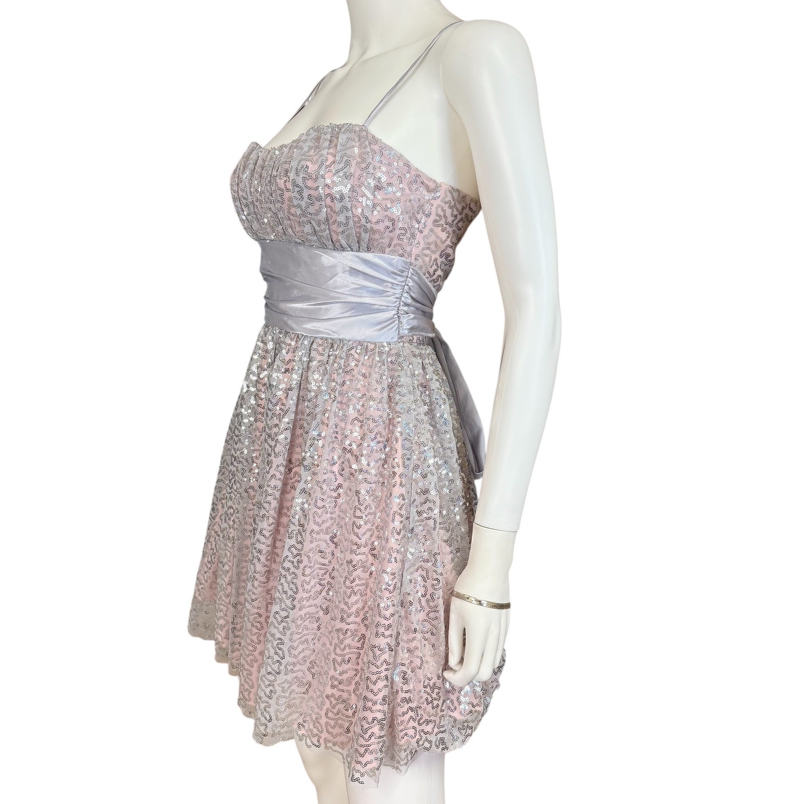 Deb Blush Pink Sequin Fit Flare Dress Junior 3/4 Fairy Balletcore Y2K Prom Party
