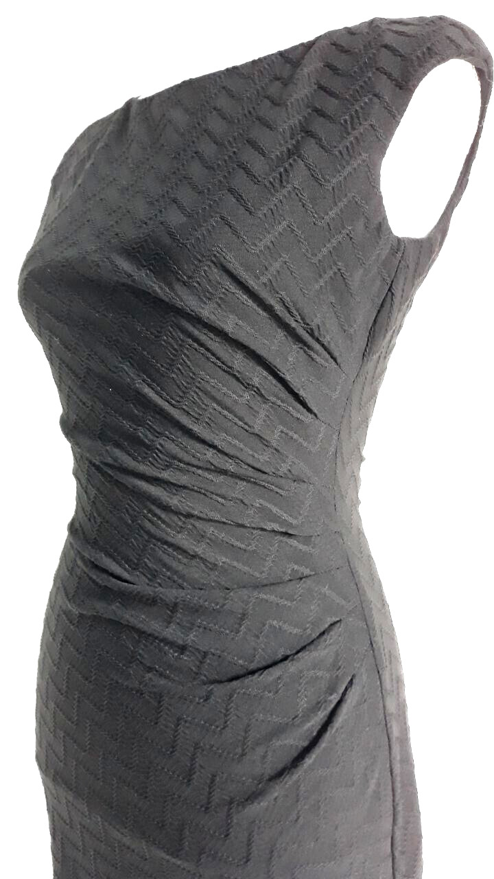 Chaps Size 4 Side Pleated Sleeveless Stretch Sheath Dress Textured Fabric Black