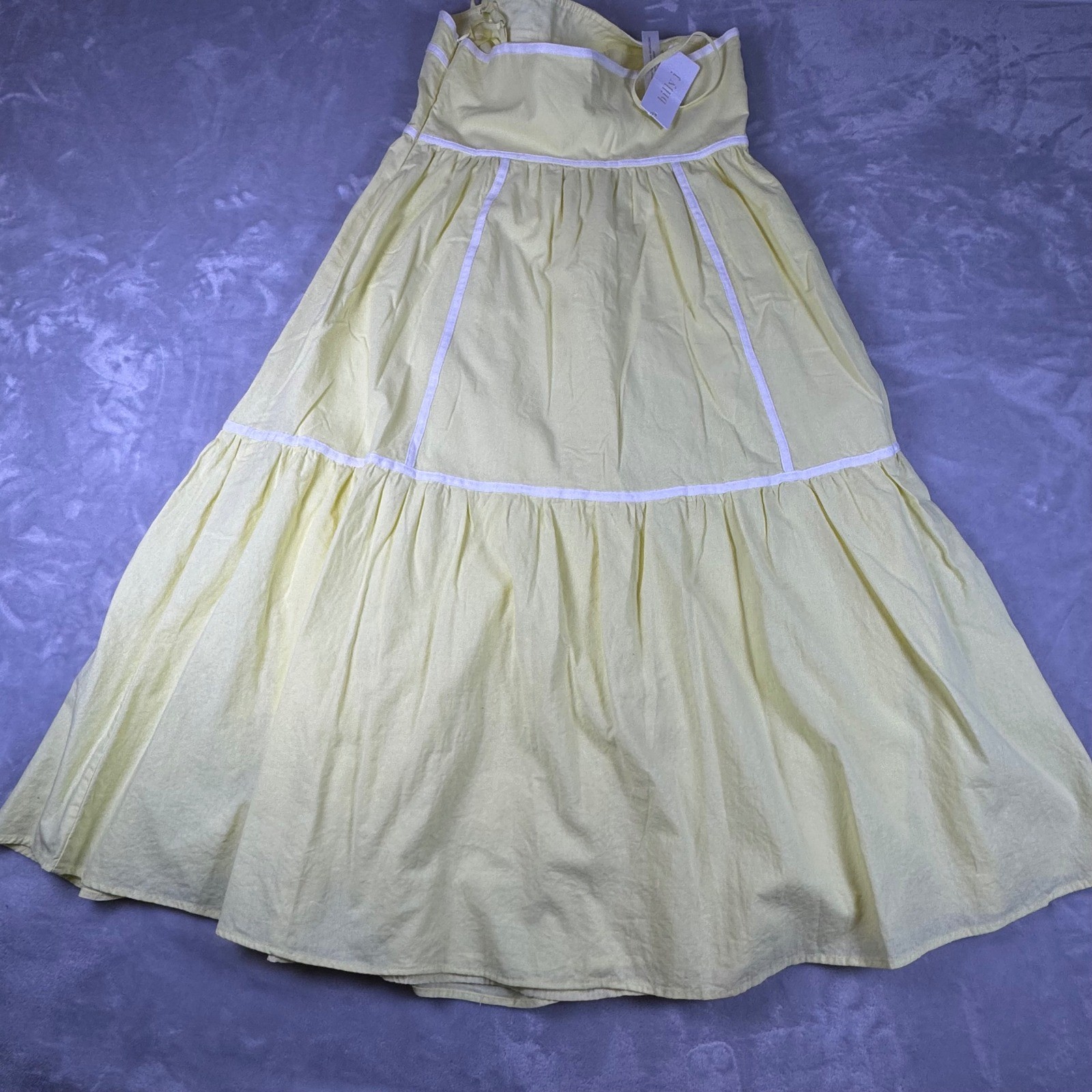 Billy J Baina Midi Dress Yellow White Contrast Piping Sun Dress Women 14 NWT*