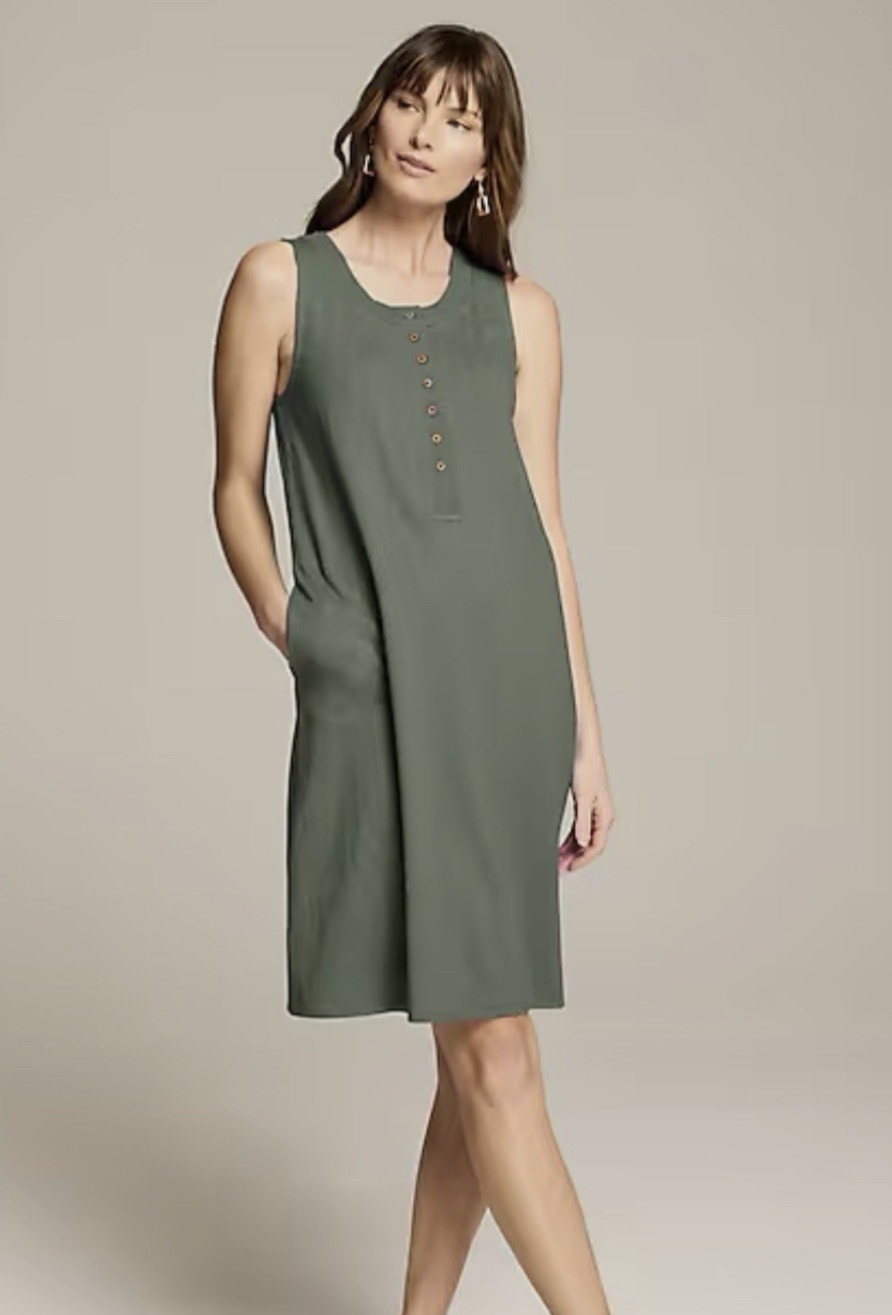 J.Jill – L -NEW SLEEVELESS HENLEY DRESS-CYPRESS GREEN -NWT