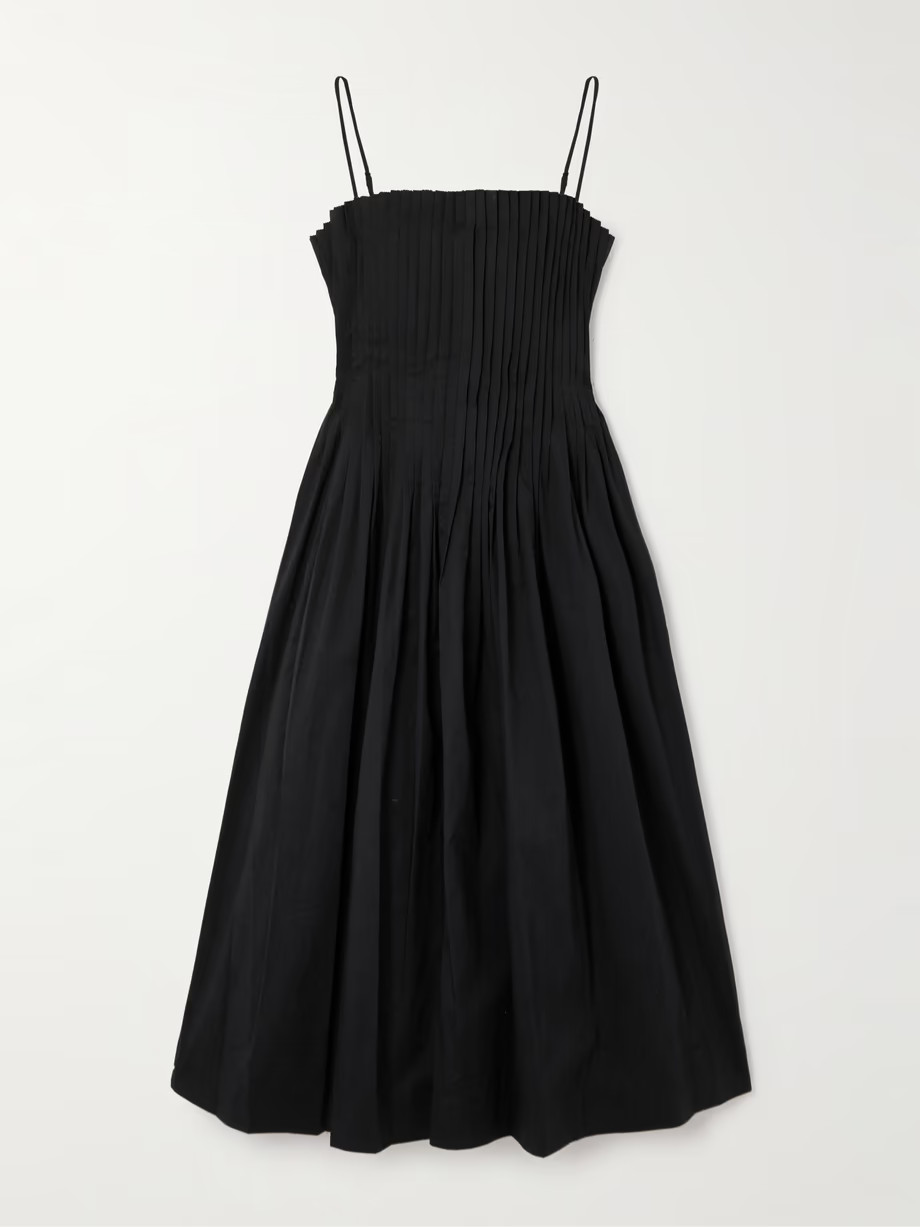 NEW STAUD Bella pleated cotton-blend poplin midi dress Sz 6 #D7607