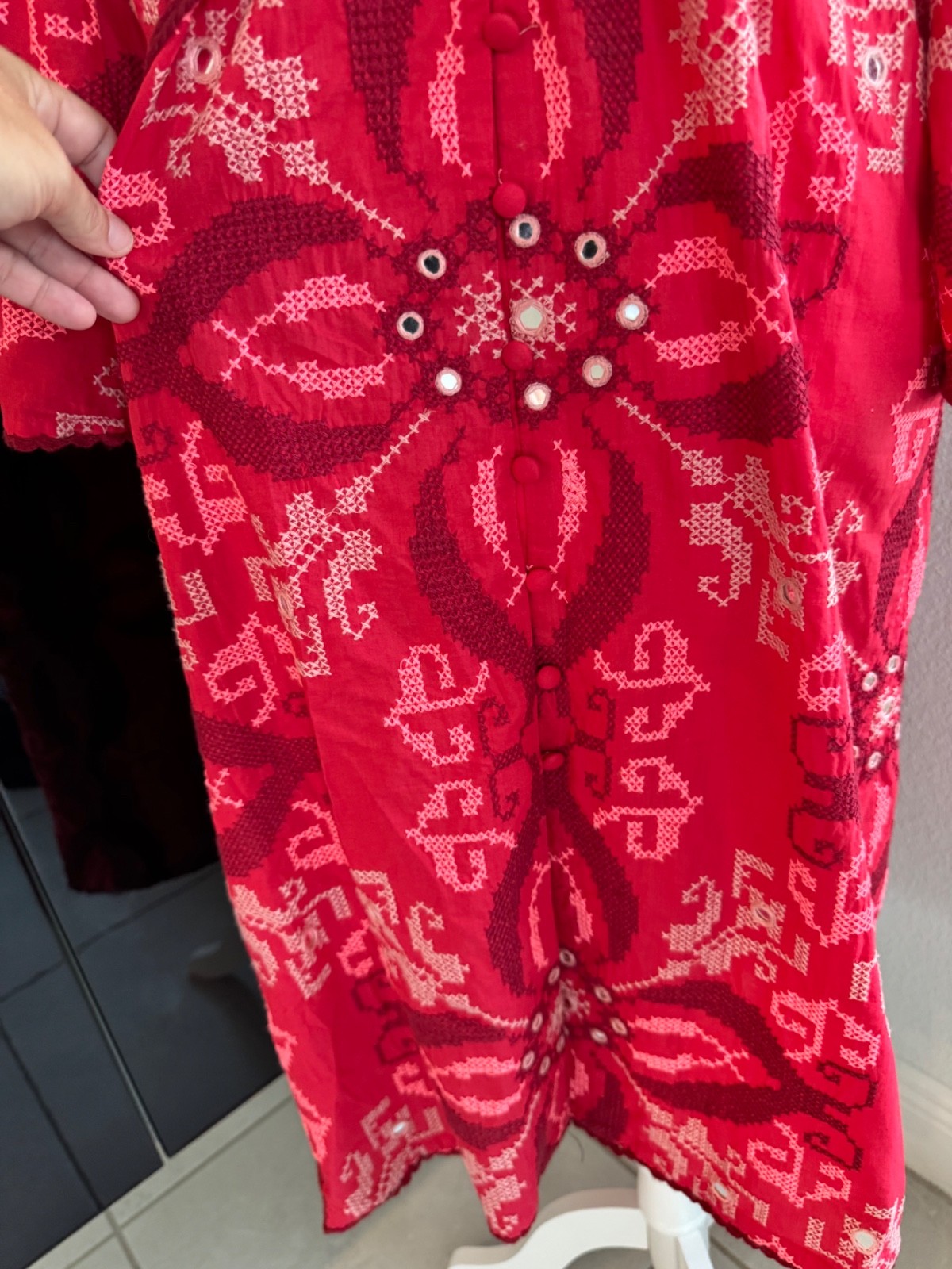 Figue Minette Cross Stitch Embroidered Midi Dress Women’s Size S