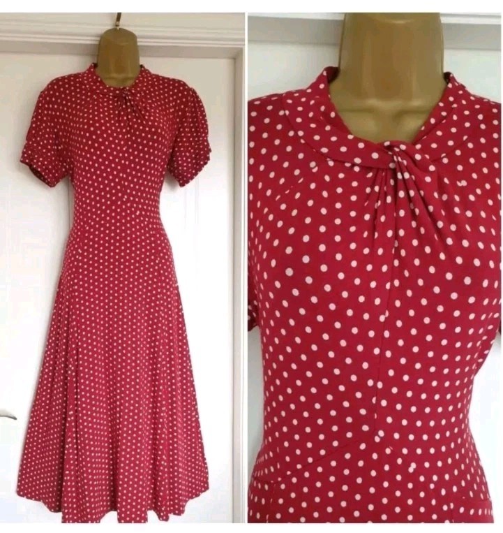 Lindy Bop Vintage 1940s 1950s Style Red Polka Dot Dress Size 14 to 16 Twinwood