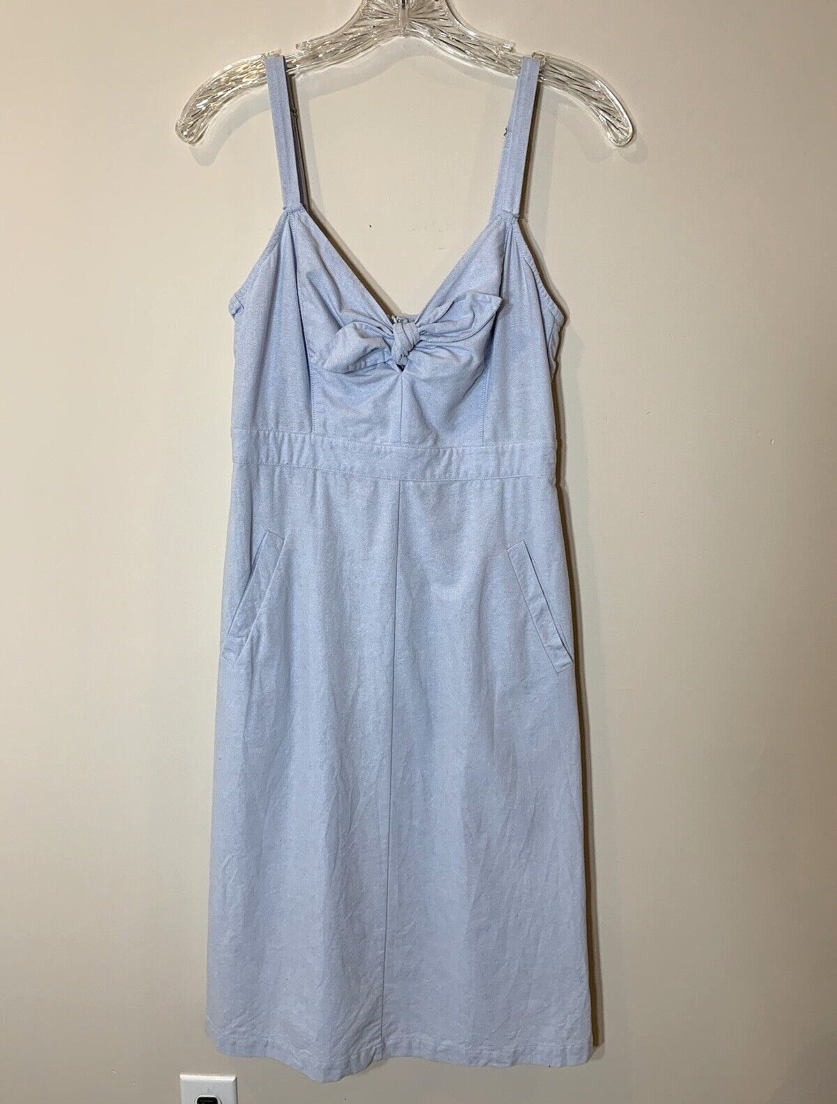 Lush Sundress Womens Juniors Small Cotton Blue Midi Sweetheart Neckline Pockets