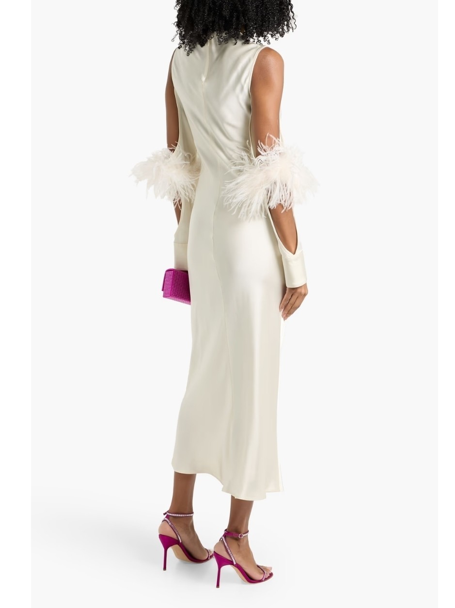 LAPOINTE Crew Neck Long WAhite Feather Sleeve Dress Size: M | US 6