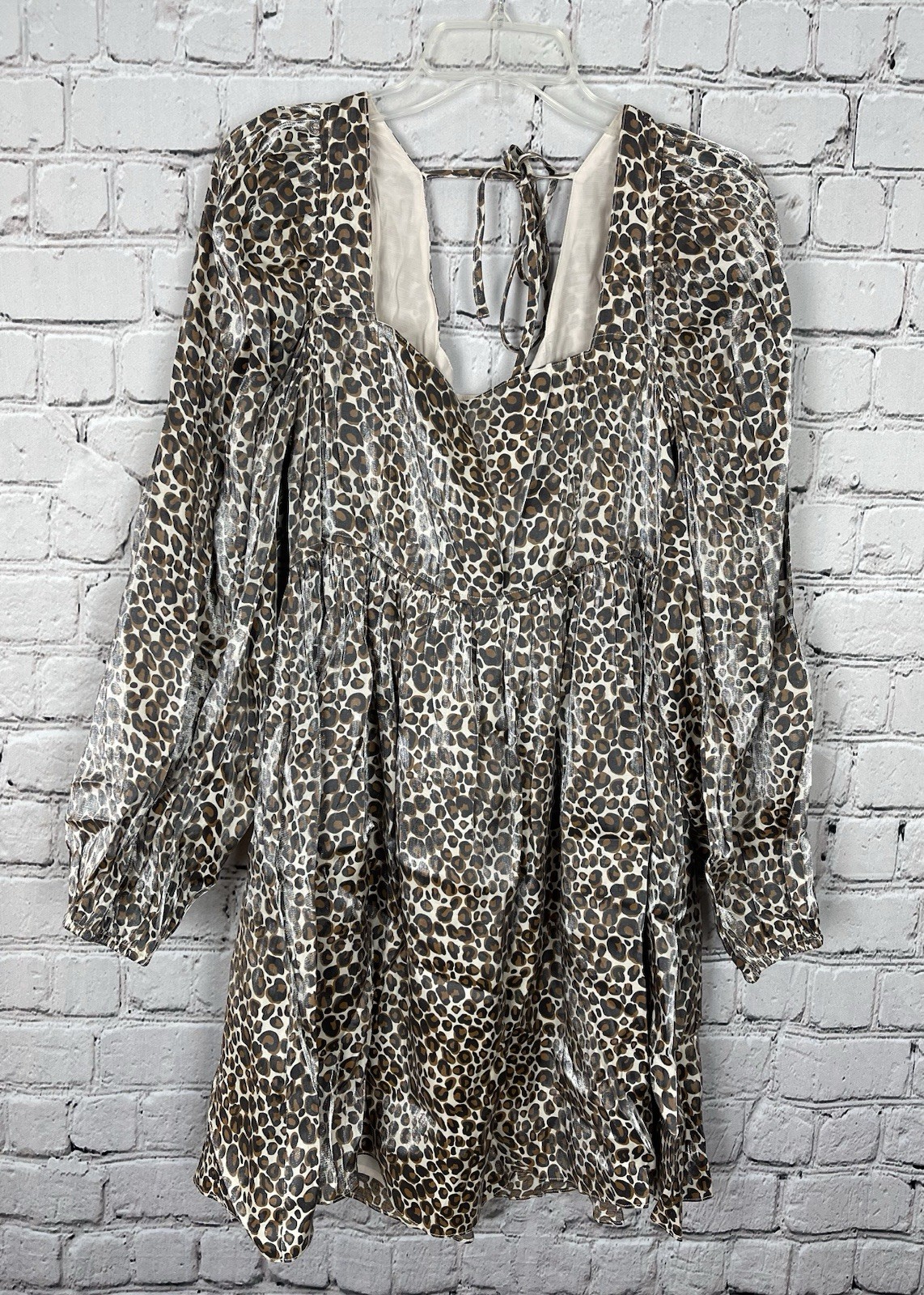 Mittoshop Long Sleeve Babydoll Mini Dress Size M Leopard Print NWT