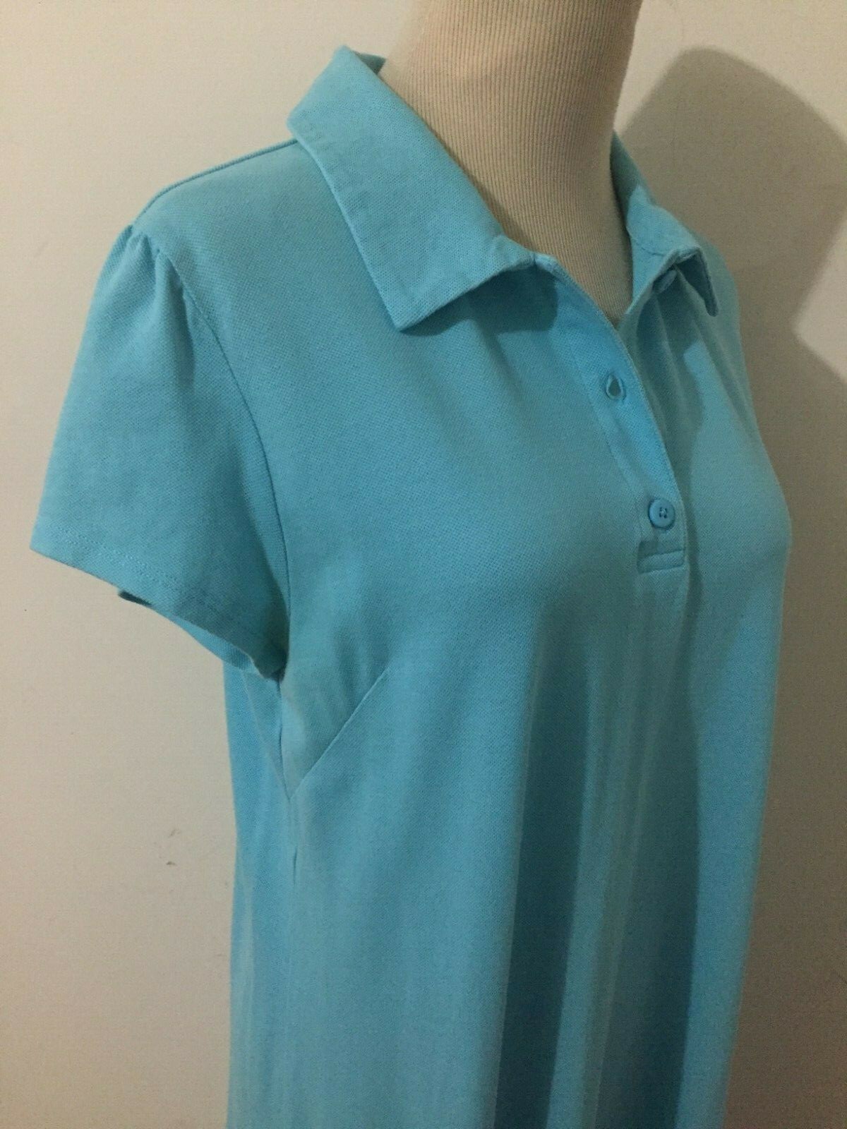 Hanna Andersson 1/4-Button Piqué Polo Shirt Dress Aqua Blue Woman’s Size M