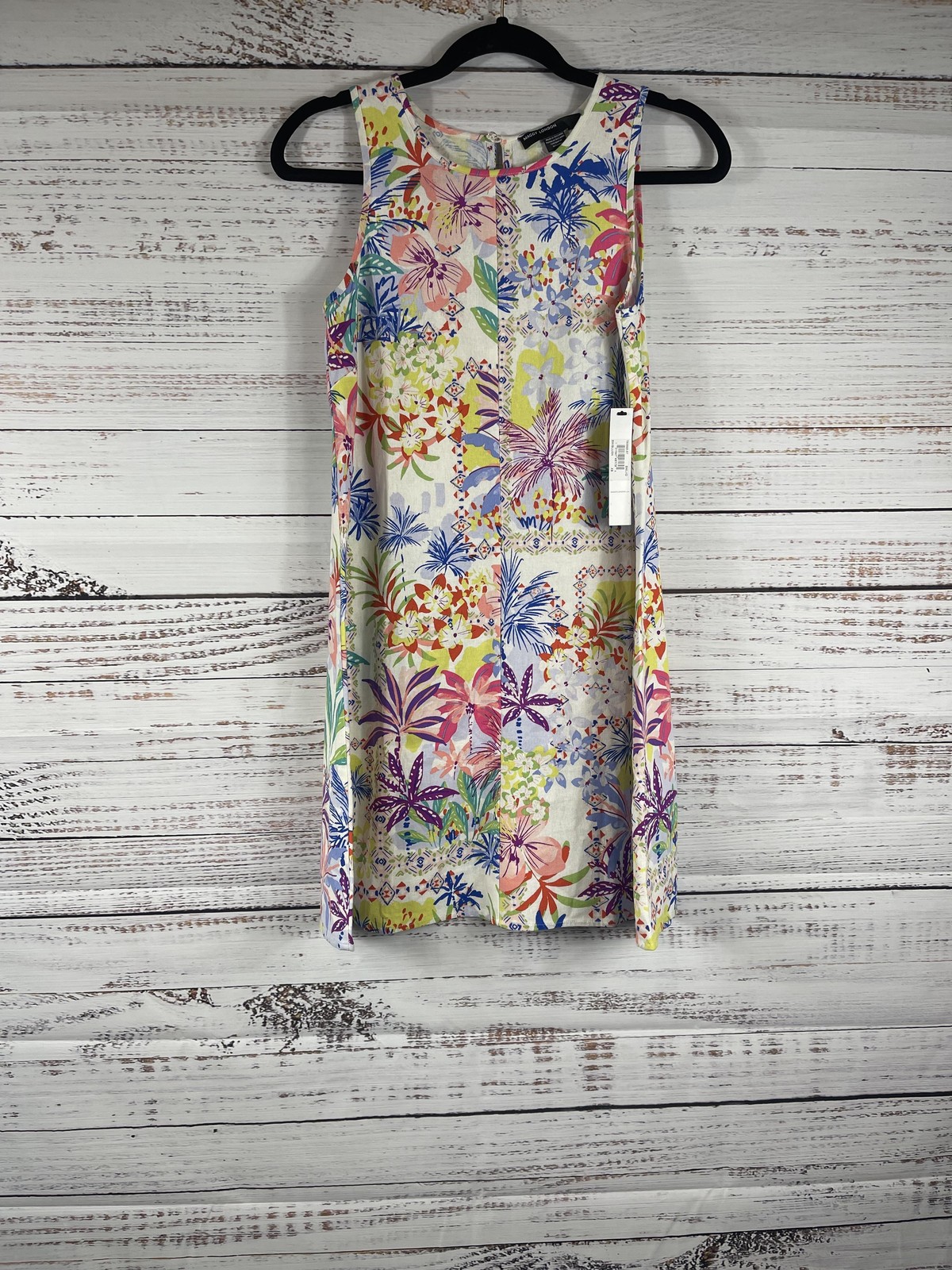 Maggy London Dress Womens XS Multicolor Tropical Floral Linen Shift Sundress