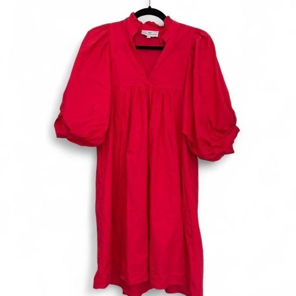 Never A Wallflower Hot Pink Cotton Puff Sleeve Dress Women’s Size S