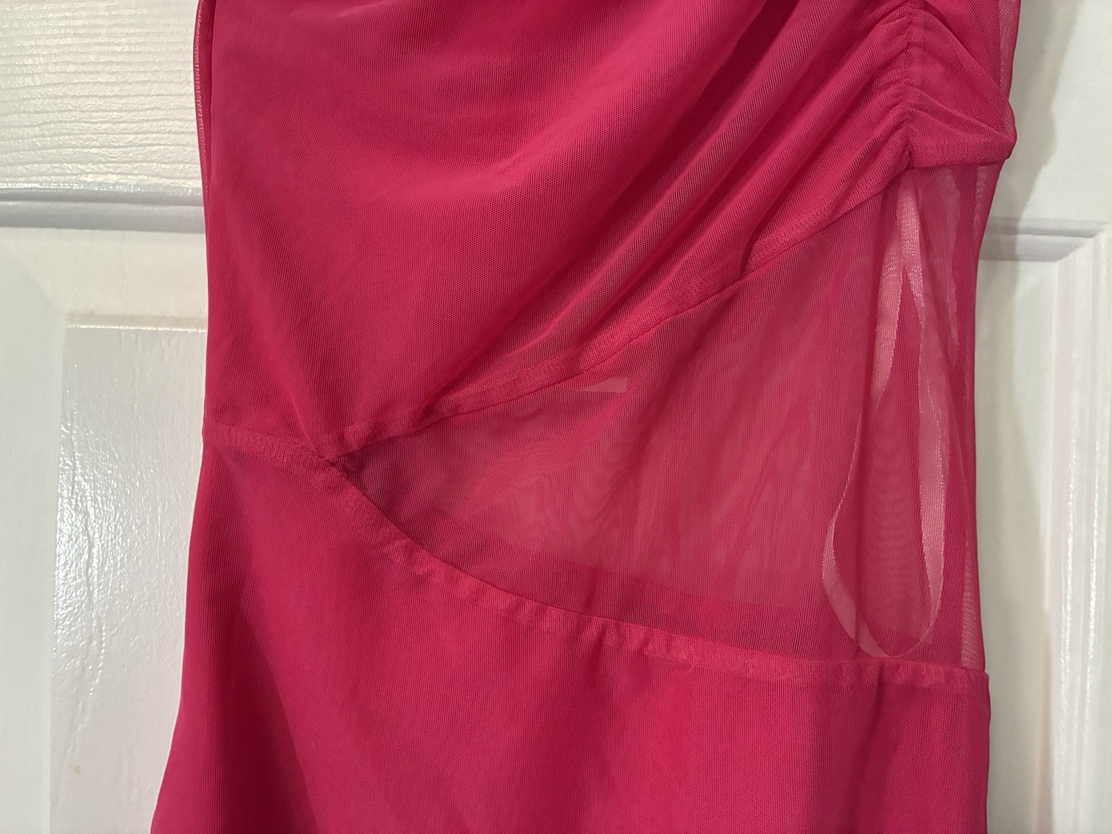 superdown Pink One Shoulder Ruched Sheer Mesh Bodycon Mini Dress XS
