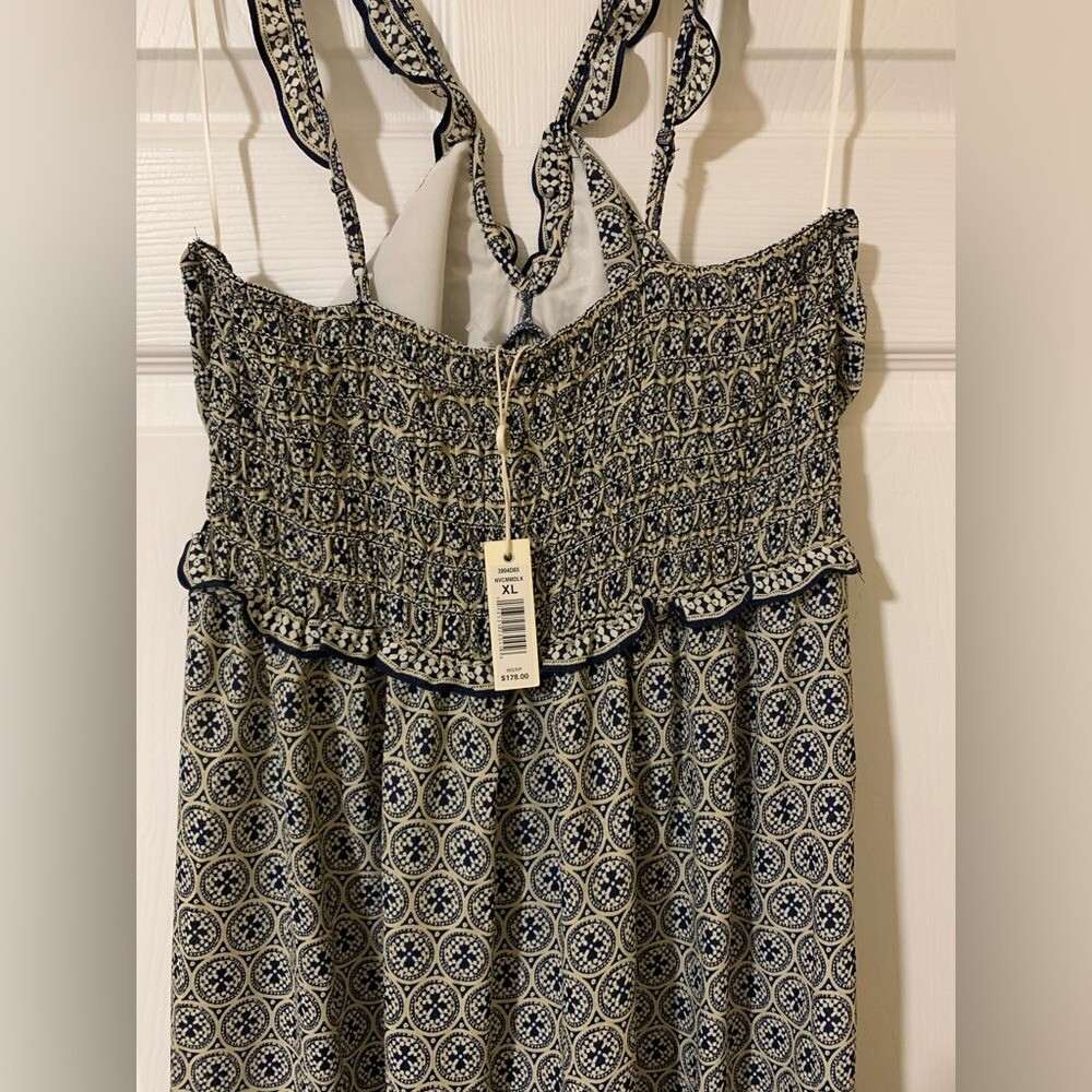 Max Studio Boho Tiered Halter Maxi Dress, XL Geometric Print Ruffle Straps