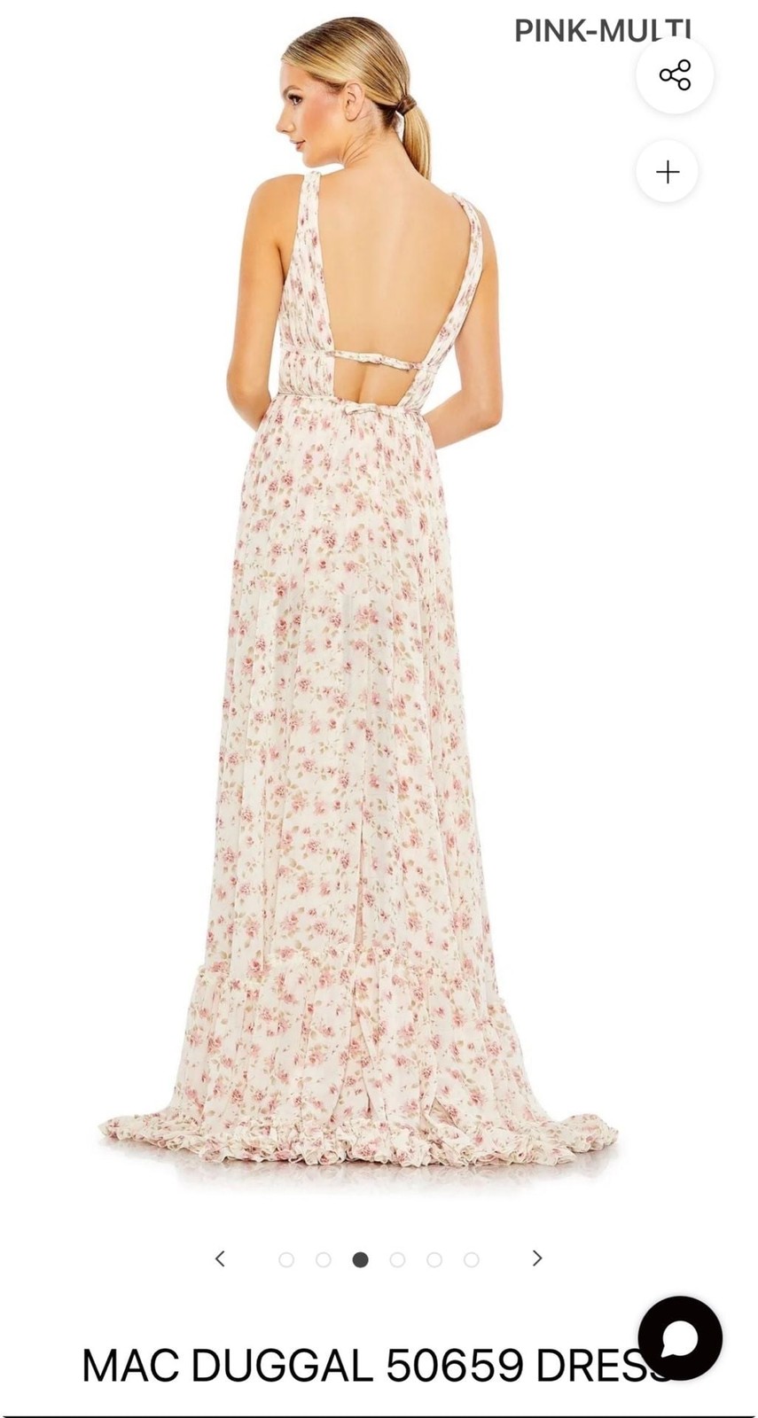 Mac Duggal 50659 Open-Back Ruffled Floral Print Maxi High-Low Gown
