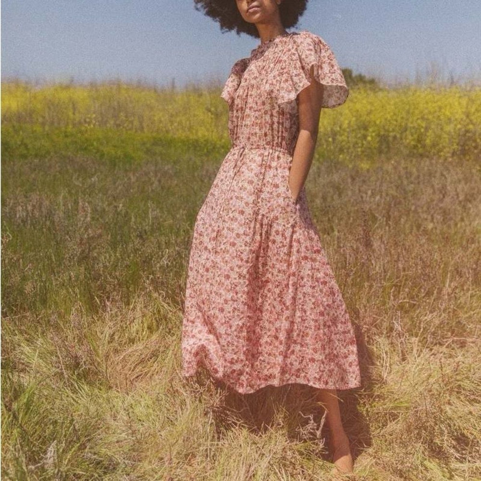 Trovata Nancy Midi Flutter Sleeve Dress in Canyon Floral