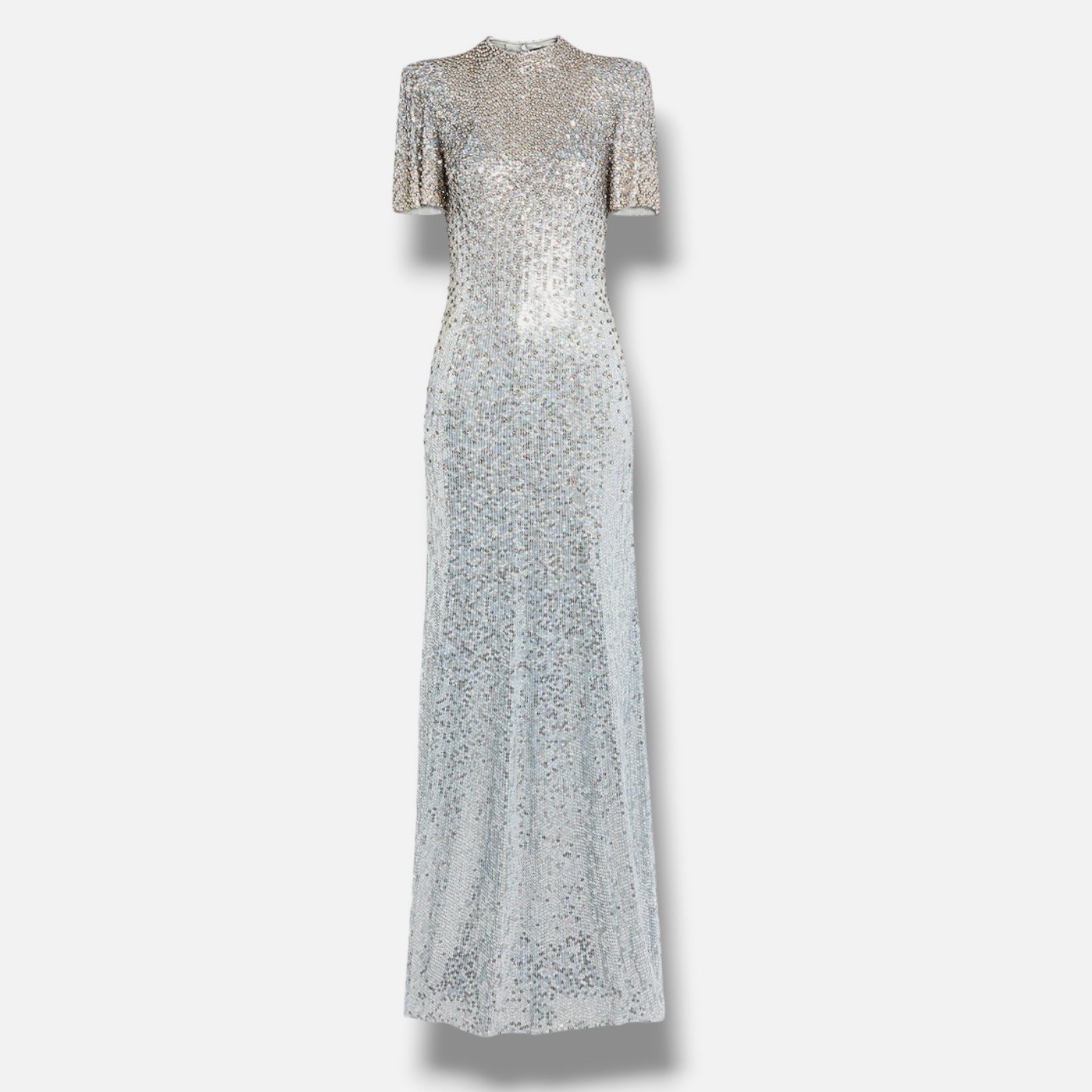 JENNY PACKHAM Women’s Blue Jourdain Crystal Sequined Flutter-Sleeve Gown Size 8