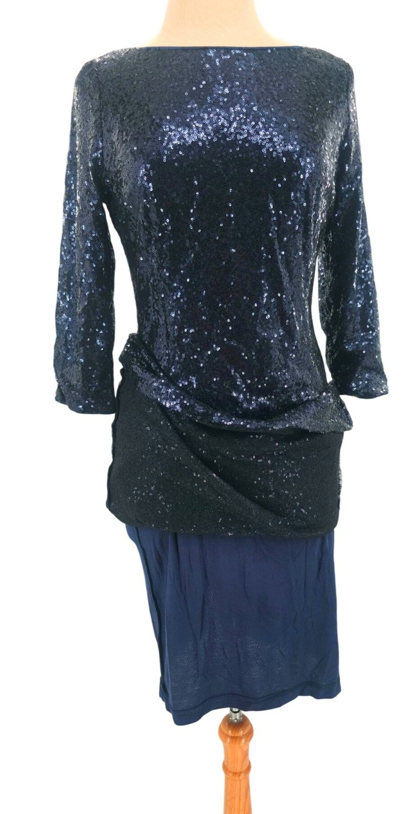 Lulu’s L Sequin Cocktail Dress Dramatic Scoop Back 3/4 sleeves Sheath Mini