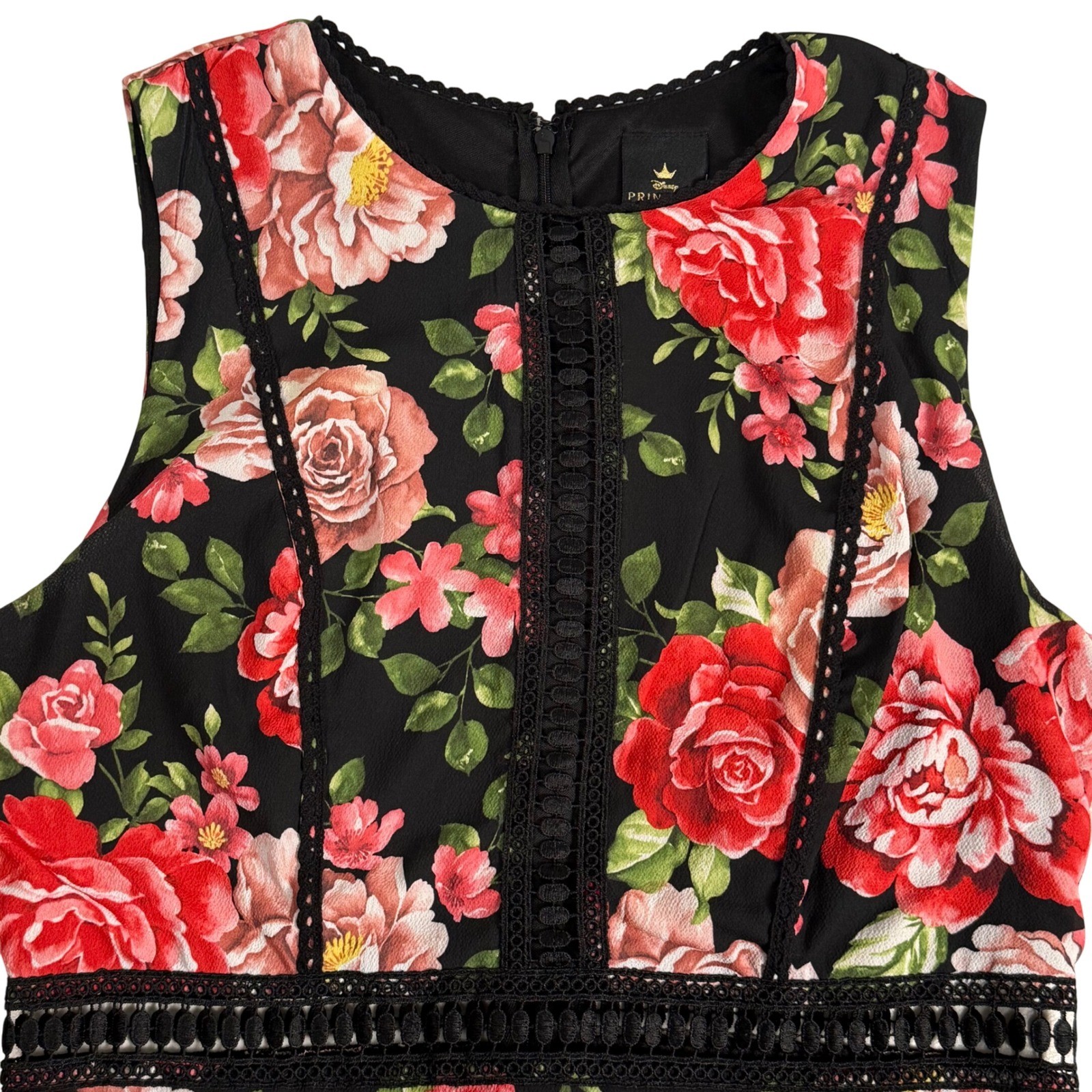 Disney Princess Womens L Beauty & Beast Rose Crochet Trim Fit & Flare Dress