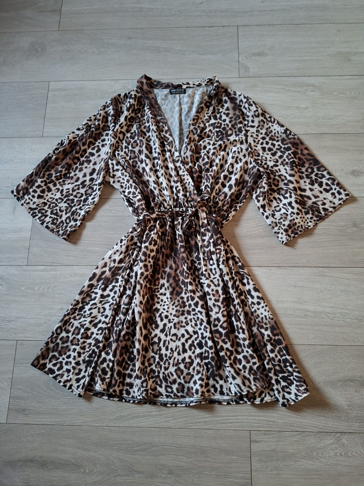 Pink Clove Beige Leopard Print Stretch Flared Dress Holiday Smart Party UK20