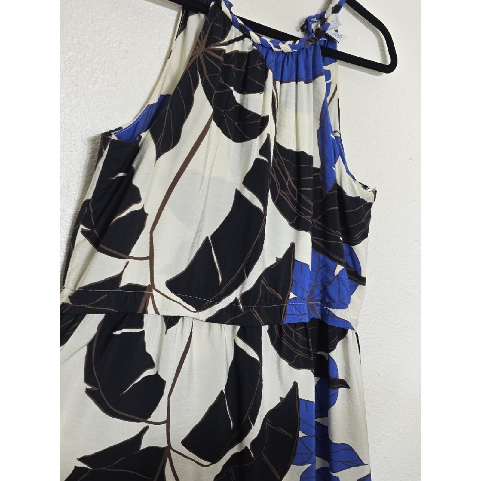 Tropical Palm Halter Maxi Dress by Sofia Vergara Size L (12-14) Blue,black.