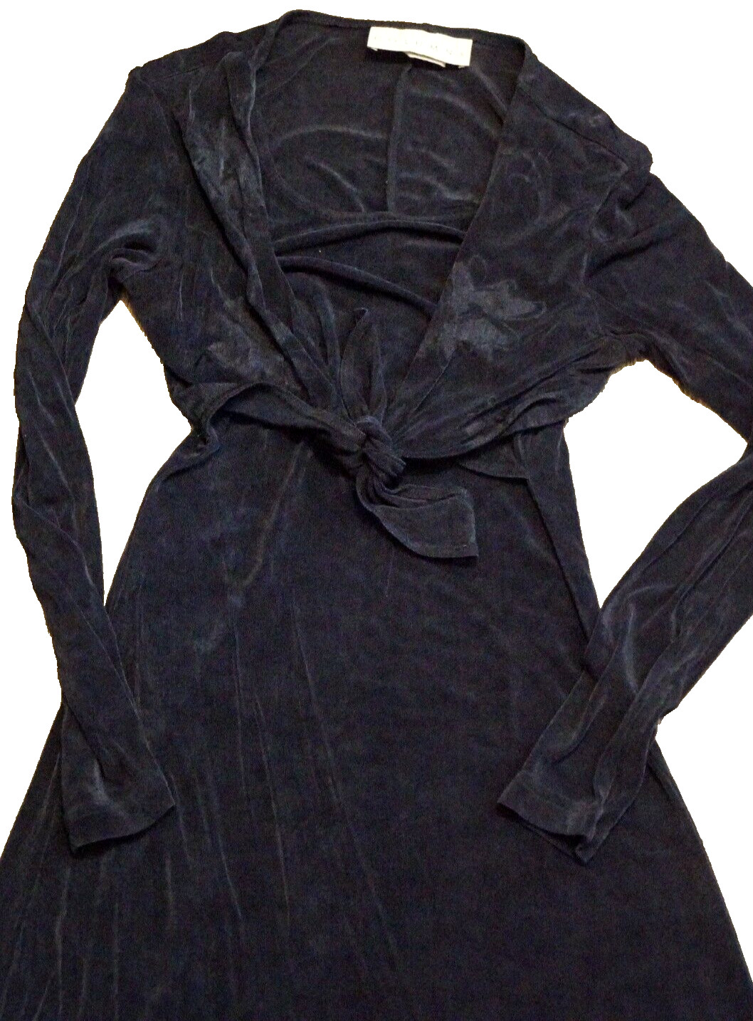 Columns Dress Womens Medium Blue Solid Knee Length Long Sleeve tie in front ++++