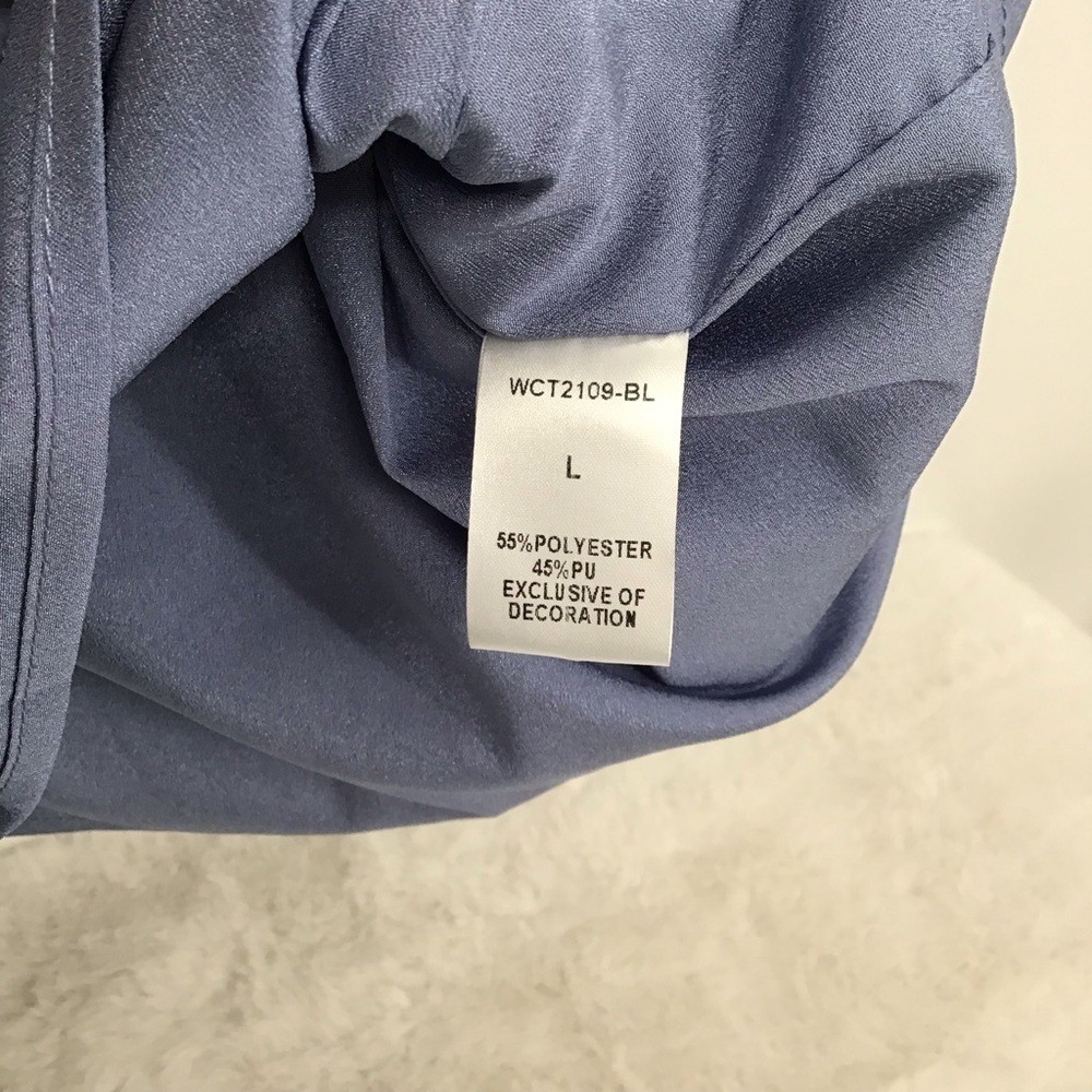 THML Wome’s Faux Leather V-Neck Ruffle Sleeve Dress Casual Career Blue Size L